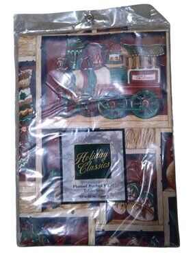 Holiday Classics 52" x 52" Flannel Backed Vinyl Tablecloth Trains Bells New